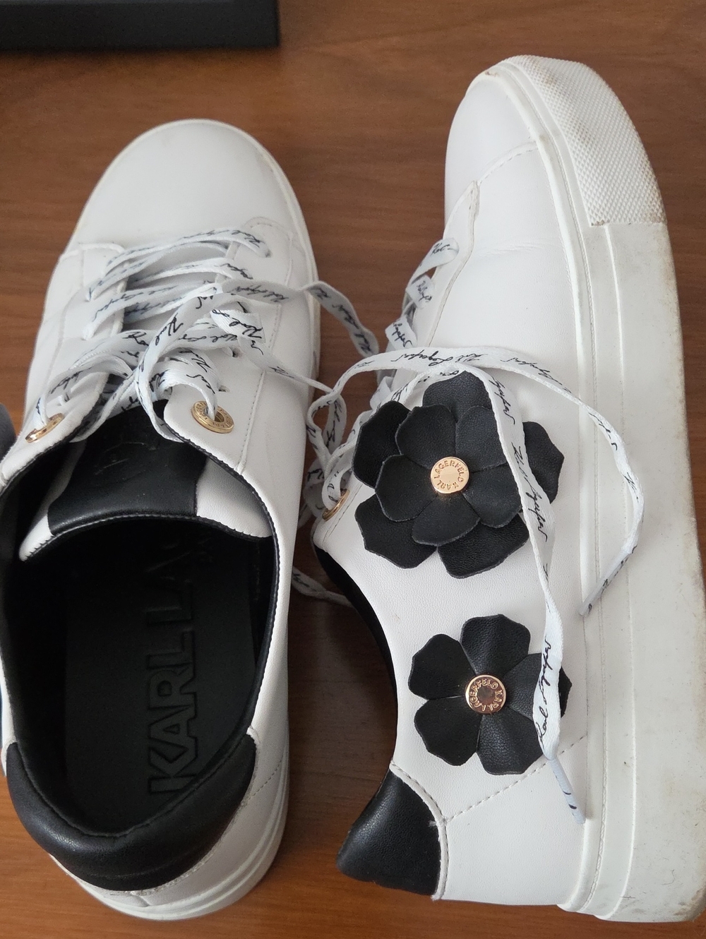 Karl Lagerfeld White Sneakers with Black Floral Appliqué
